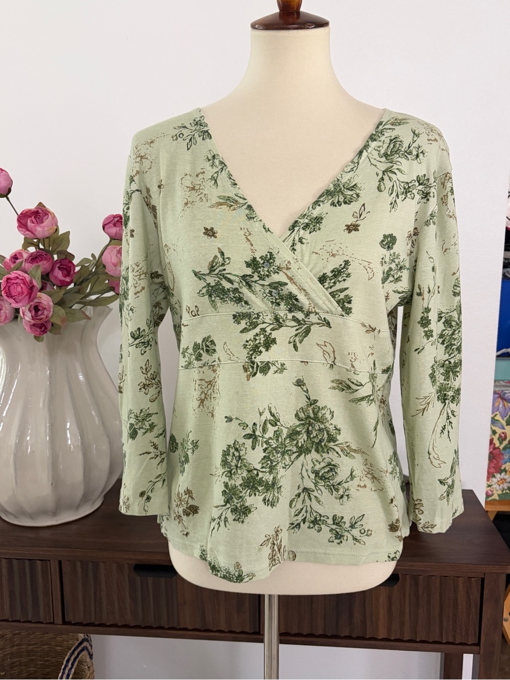 A.L.C. Sage Green Floral Wrap V-Neck Tunic
